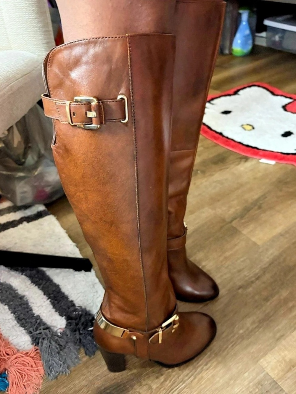 ALDO Knee High Gold Buckle Boots in Brown US 8